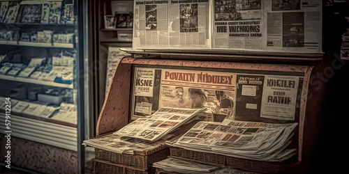 Newspaper stand with various newspapers on display - Generative AI photo