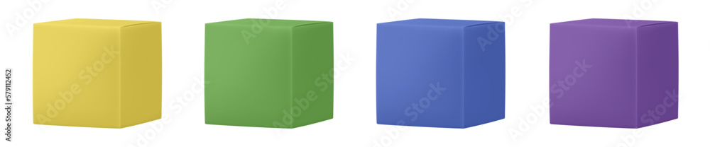 Blank cardboard package boxes mockup. Box set. Yellow, green, blue and purple Korean packaging for food or cosmetics Blank cardboard package boxes mockup. Box set. Yellow, green, blue and purple Korean packaging for food or cosmetics