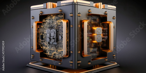 3D-rendered quantum computer on a black background - Generative AI