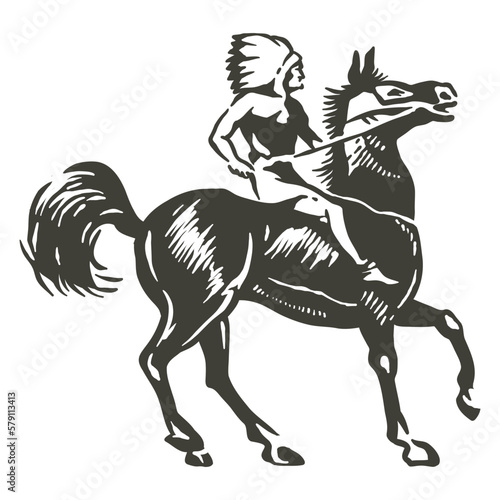 American Indian chief on a horse - vector illustration © Monster_Design
