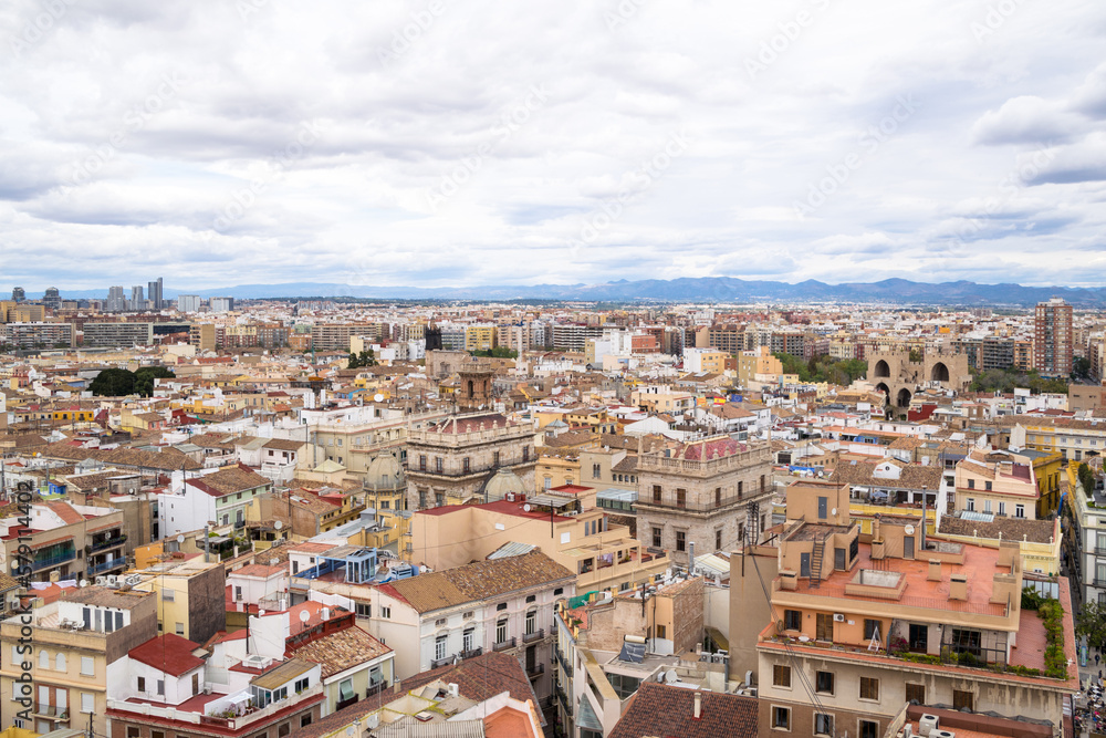 Panoramic view of the historic center of the city of Valencia from the tower of El Miguelete. Valencia - Spain