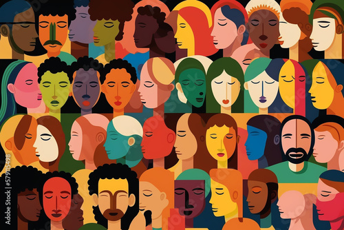 Diversity of people, created by a neural network, Generative AI technology