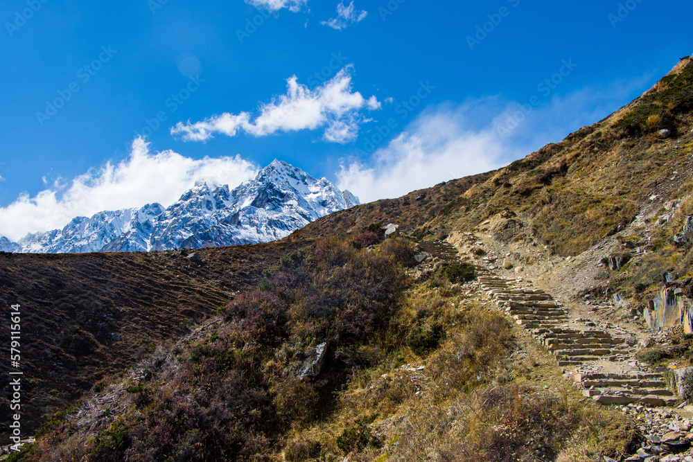 High Altitudes of Manaslu Circuit Trek With Snowy Peaks and Valleys in the Himalayas of Nepal High Altitudes of Manaslu Circuit Trek With Snowy Peaks and Valleys in the Himalayas of Nepal