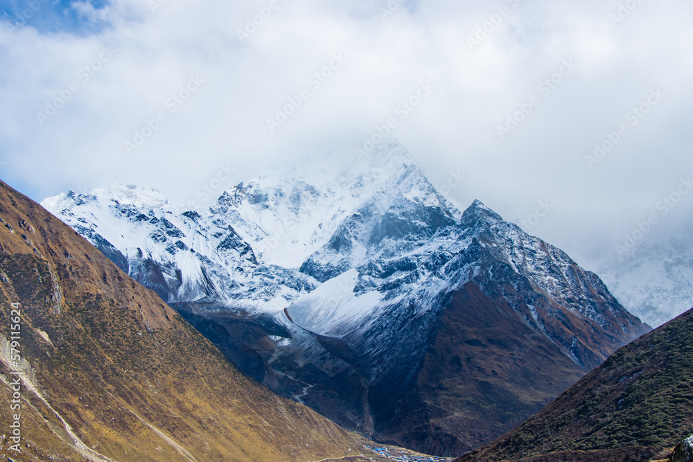 High Altitudes of Manaslu Circuit Trek With Snowy Peaks and  Valleys in the Himalayas of Nepal