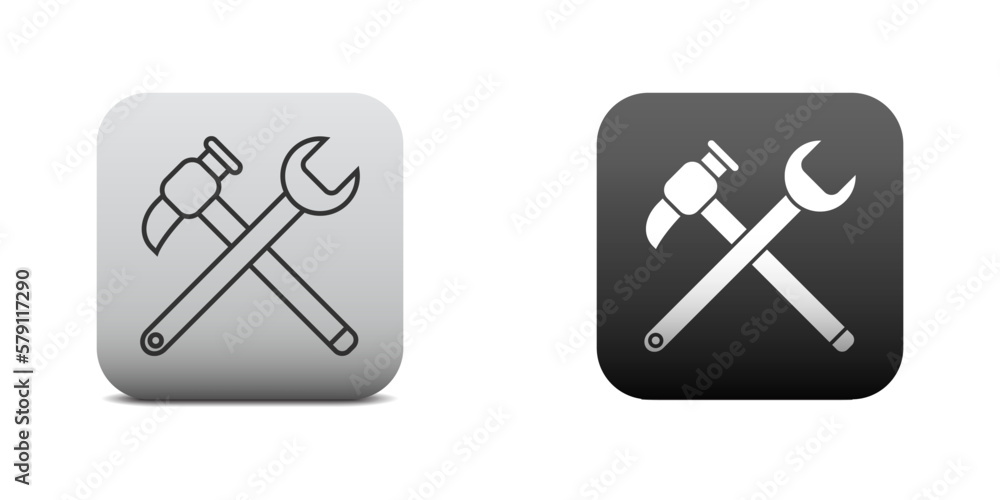 Wrench and hammer. Repair symbol. Tools icon isolated on white background. Flat vector illustration. Wrench and hammer. Repair symbol. Tools icon isolated on white background. Flat vector illustration.