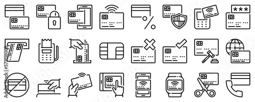 Line icons about credit card on transparent background with editable stroke.