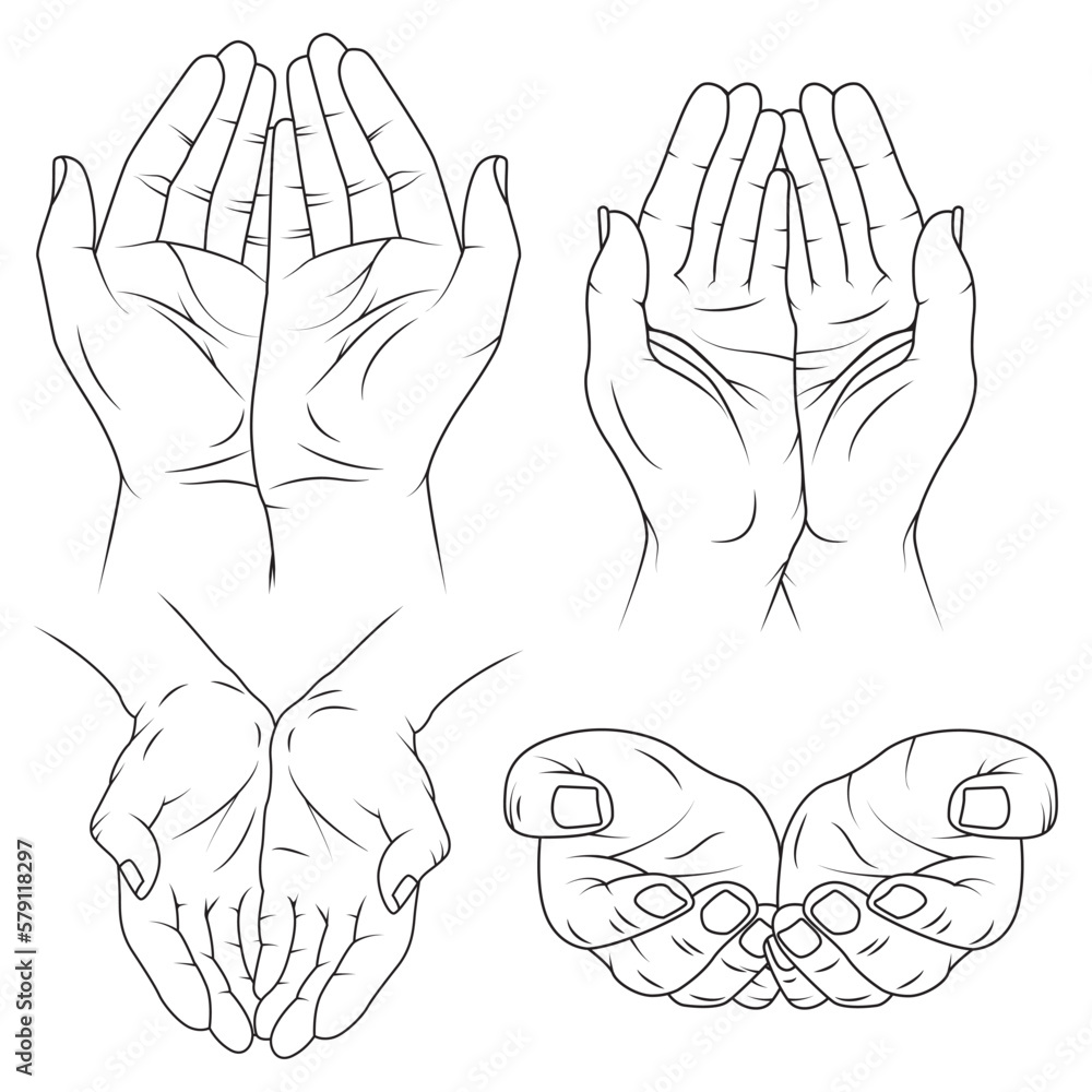 Obraz premium Collection of praying hands drawing outline