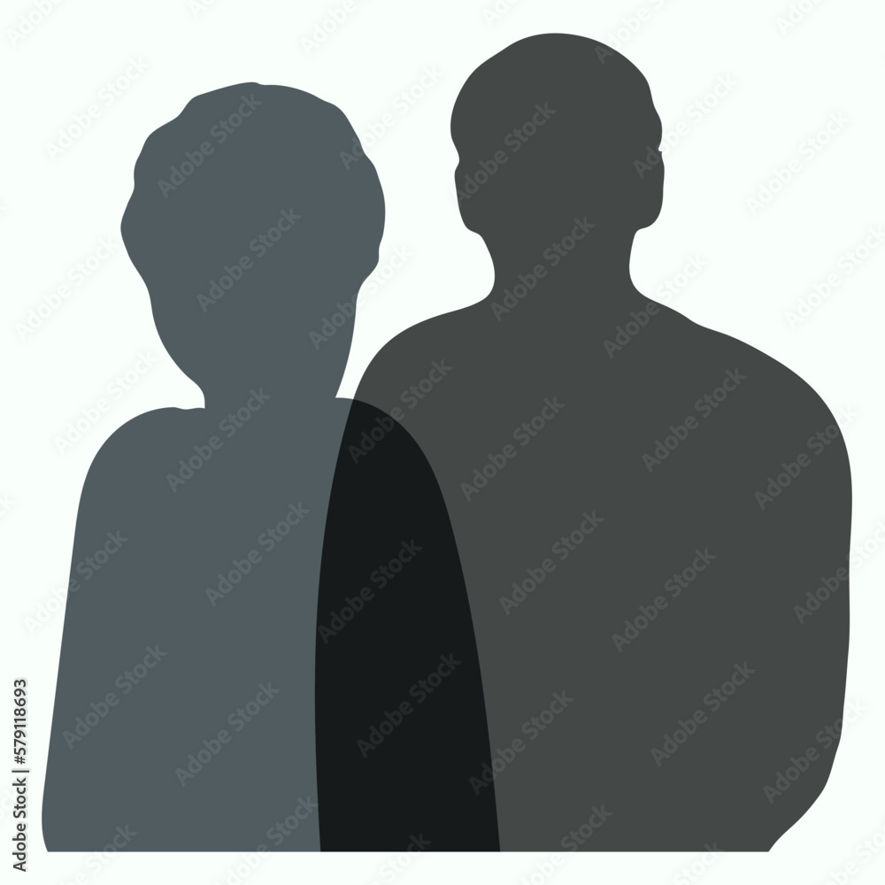 Portrait silhouette of man and woman, concept of meeting, team, partnership, couple, friends, isolated vector