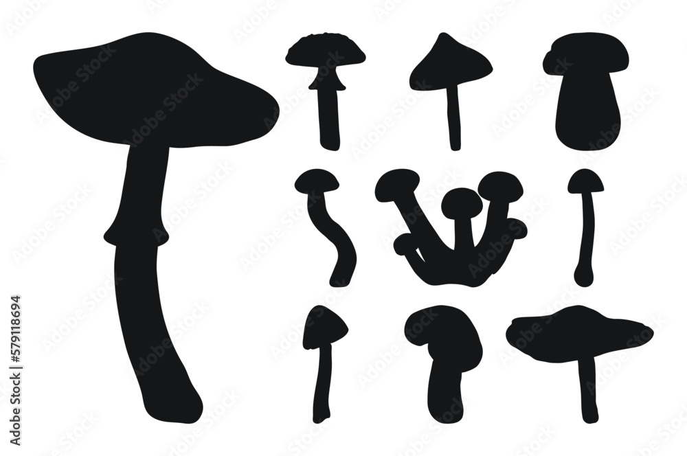 Vector collection of black silhouettes of mushrooms Vector collection of black silhouettes of mushrooms