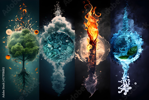 Composition of the four natural elements and Earth. Generative AI content