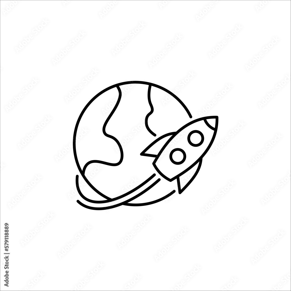Rocket ship with fire icon. Flying rocket icon. Space travel. Project start up sign on white background Rocket ship with fire icon. Flying rocket icon. Space travel. Project start up sign on white background