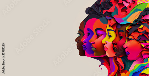 Multi-ethnic people with different colors. Banner of diversity  independence and equality. AI generative.
