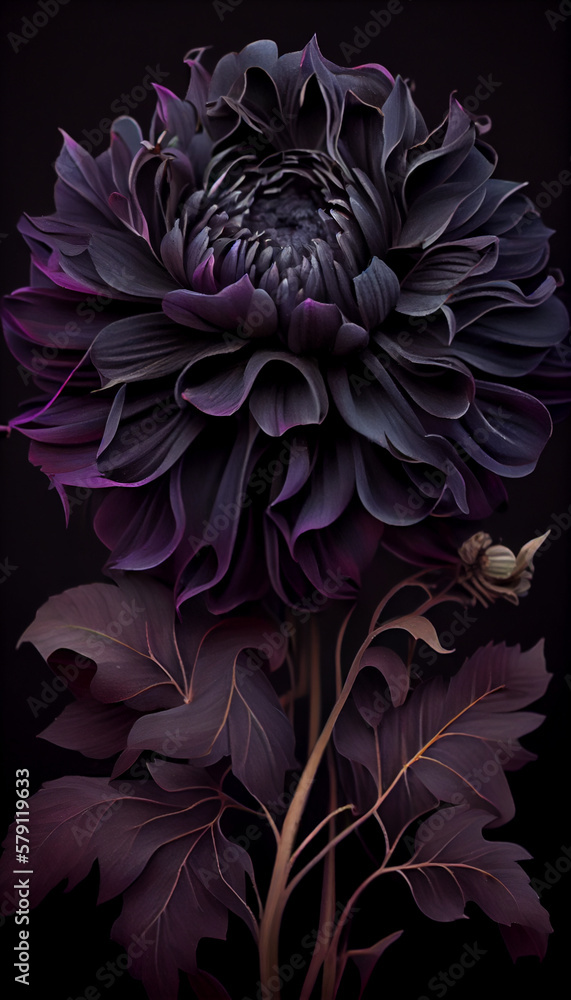 Surreal dark black flower dahlia macro isolated on black Surreal dark black flower dahlia macro isolated on black