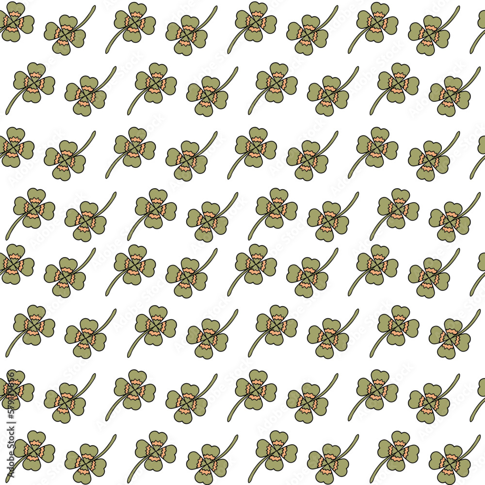 Fototapeta premium Retro 70s 60s Floral Hippie clover Summer Groovy clover Power vector seamless pattern. Boho retro colours