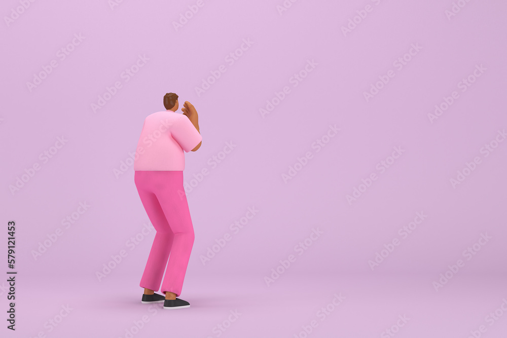 The black man with pink clothes. He is expression of body and hand when talking. 3d rendering of cartoon character in acting. The black man with pink clothes. He is expression of body and hand when talking. 3d rendering of cartoon character in acting.
