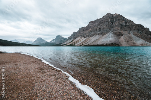 Bow Lake in Alberta  Canada with stunning turquoise water and beautiful mountains