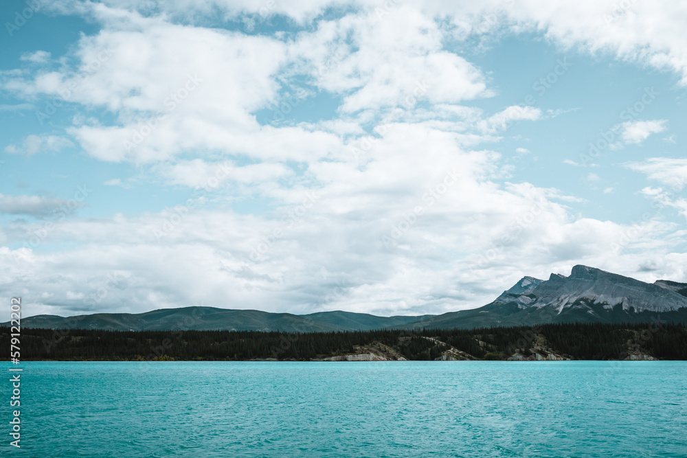 Majestic lake in West Canada with turquoise water and mountains