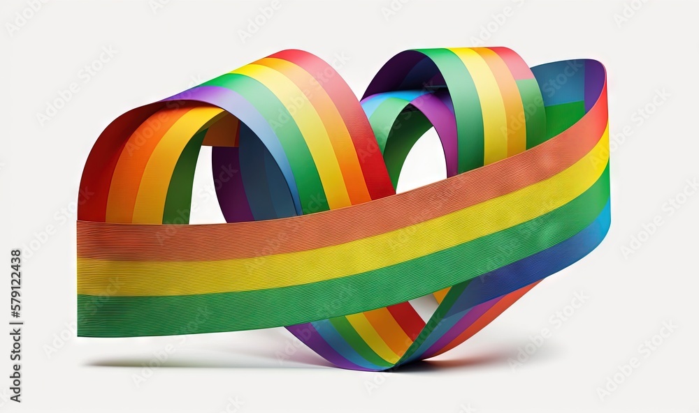 a rainbow colored ribbon is in the shape of a heart on a white background with a shadow of the ribbon in the shape of a heart. generative ai a rainbow colored ribbon is in the shape of a heart on a white background with a shadow of the ribbon in the shape of a heart. generative ai