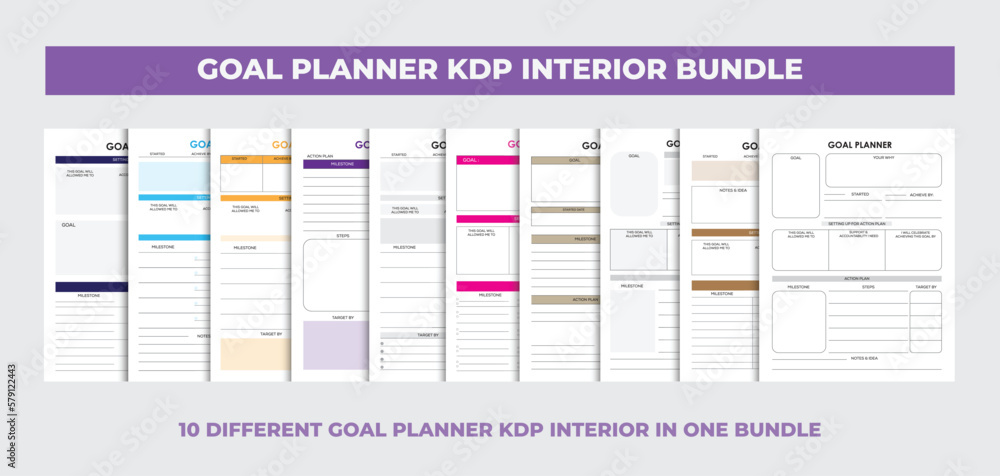 Goal planner interior design template, kdp interior bundle. eps Stock ...