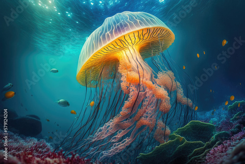Jelly fish in the sea, generative AI