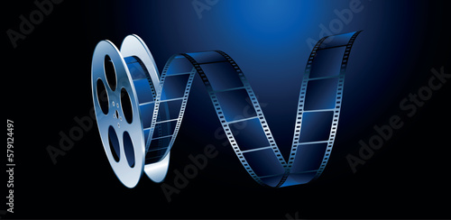 bobina pellicola, cinema, pellicola cinema su sfondo blu	
