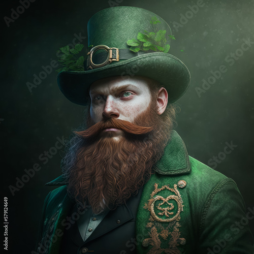 Generative AI illustration of leprechaun with ginger beard