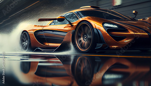 Super car_in_super_speed__wet_road Ai generated image © TrendyImages