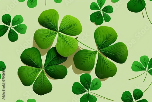 reen Luck: A Seamless Pattern of Three-Leaf and Four-Leaf Clovers. Generative AI