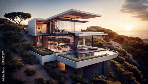 modern house on the mountain near a beach