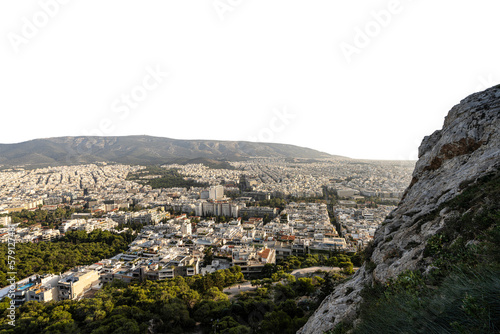  aerial view of the city from Lycabettus hill with a transparent background