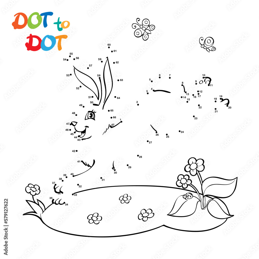 Connect The Dots and Draw Cute Cartoon Rabbit. Educational Game for ...