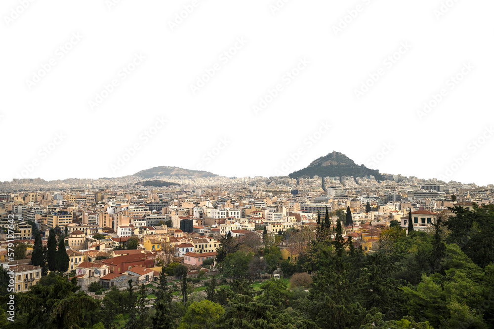  view of the Lycabettus hill in the city center with a transparent background