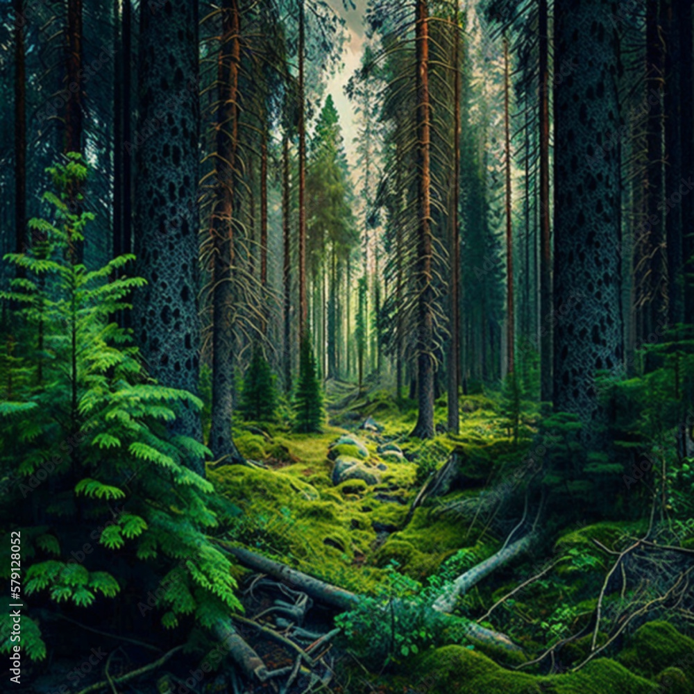 green forest in the morning, Generative AI