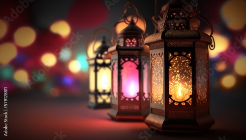 Generative ai of colorful festive lanterns background