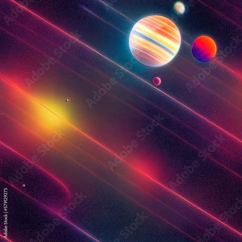 planets in space with lightning