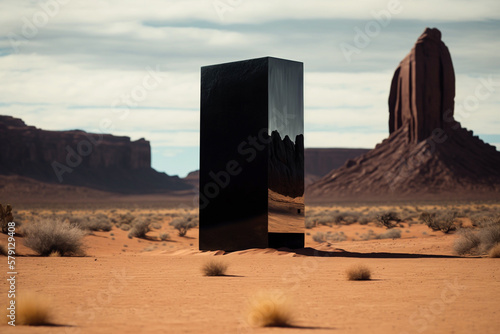 black monolith in the desert, created with generative ai photo