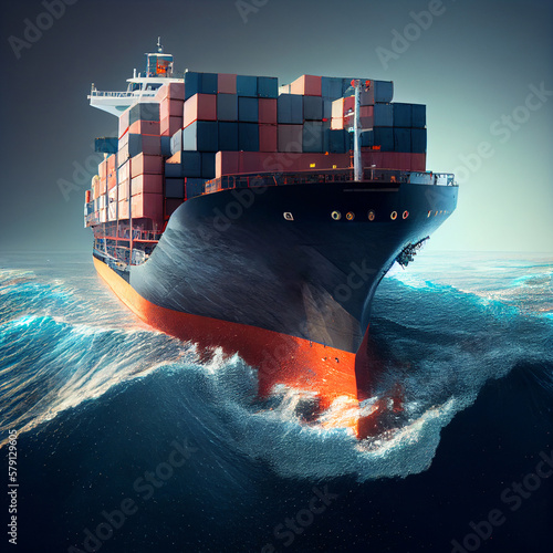 logistics concept, delivery of goods, containers by ship across the Pacific Ocean photo