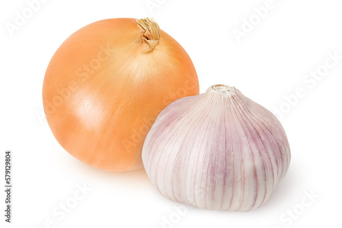 Onion and garlic on isolated white background
