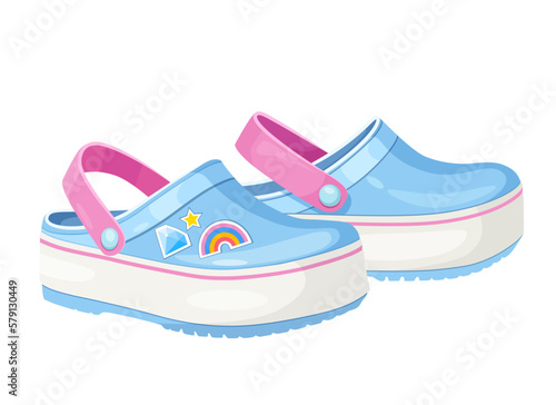 Illustration of summer and beach rubber slippers