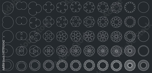 Set of Vector Mathematical Roulette Curve Structure Set - Abstract Generative Cardioid Art Elements  
