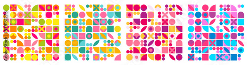 Circles Seamless Patterns in Style Leon Polk Smith - Vector Repeating Hard-Edge Painting Decorative Set
