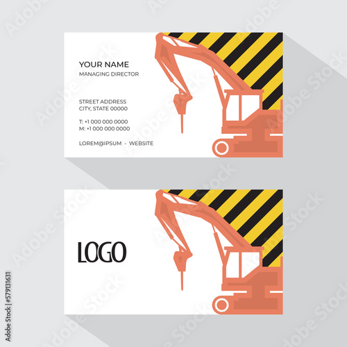 set of business cards with excavator and construction, vector business card