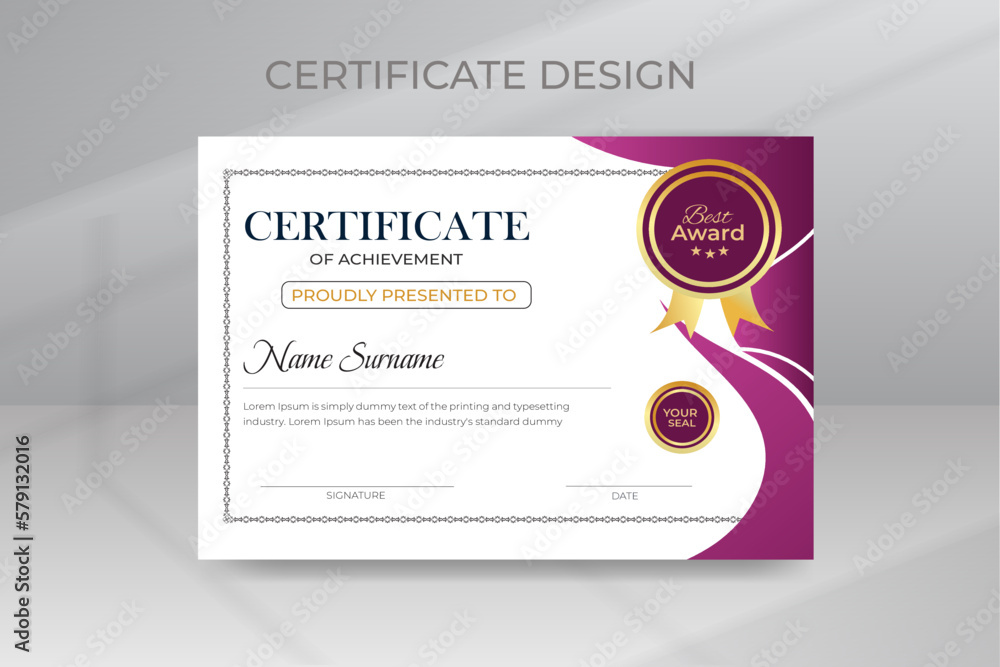 Fototapeta premium Appreciation and Achievement Modern Certificate Template Design