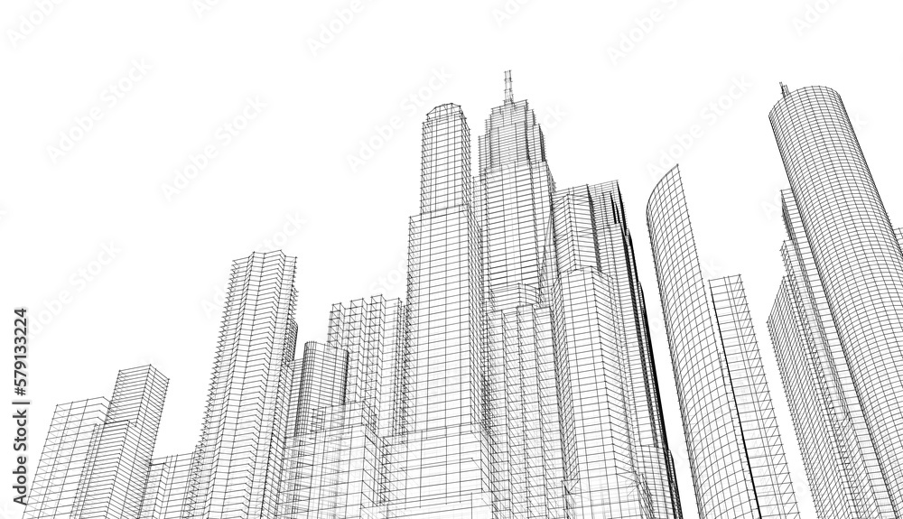 Naklejka premium City skyscrapers 3d rendering 3d illustration