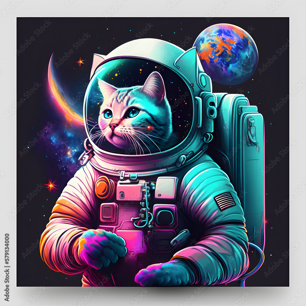 Astronaut cat colorful digital art