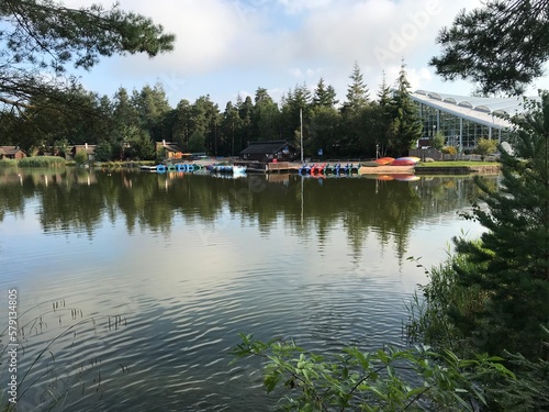 Boating lake and water sport center at Center Parcs in Whinfell forest
