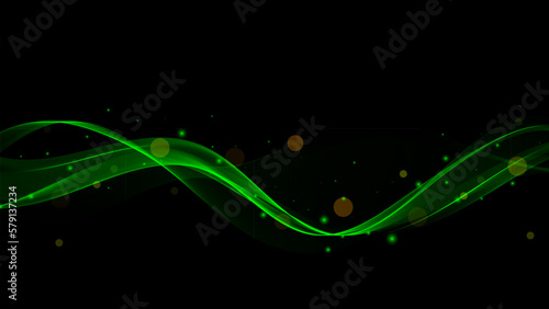 Abstract green wave with highlights on a black background.