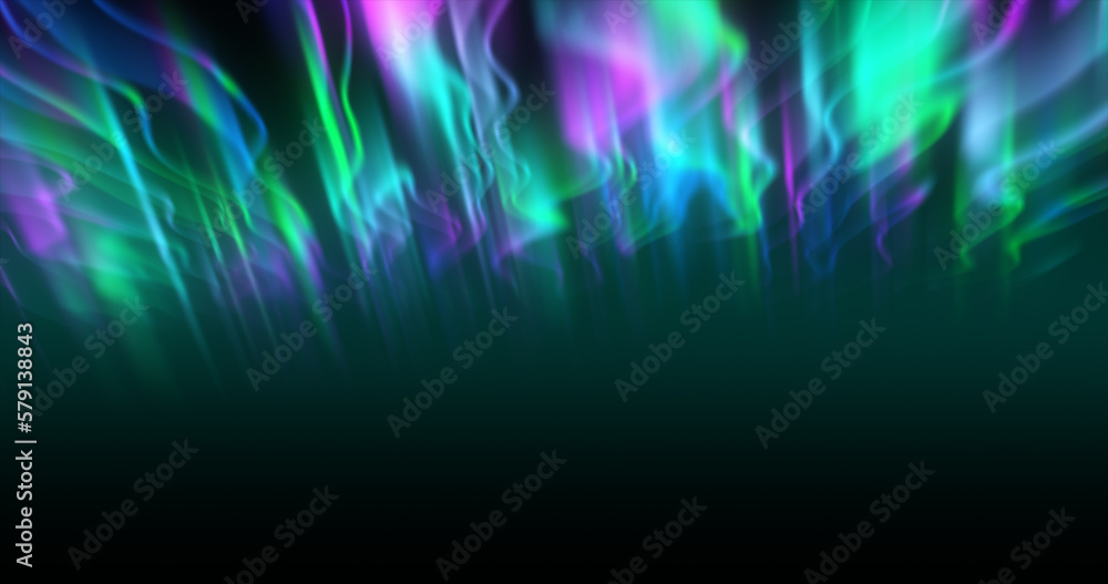 The abstract background of the multi -colored northern lights and mountains in the north, a bright iridescent realistic light light in the sky