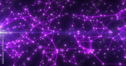 Abstract hi-tech purple glowing lines with dots and plexus triangles, abstract background © Bolbik