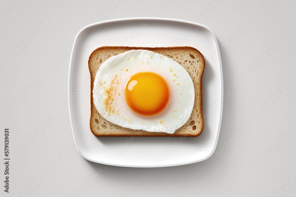 Top view fried egg on toasted bread. Sandwich with Fried egg. Ai. Cooking lunch, dinner, breakfast. Natural product. Cooked omelet. Isolated white background Top view fried egg on toasted bread. Sandwich with Fried egg. Ai. Cooking lunch, dinner, breakfast. Natural product. Cooked omelet. Isolated white background